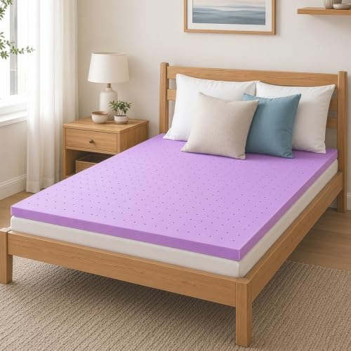 Image of DUMOS 3 Inch Cooling Memory Foam Mattress Topper Full, Gel Ventilated Soft Pressure Relief Mattress Pad, Breathable Bed Topper for Bedroom, RV, Camper and Sleeper Sofa, CertiPUR-US Certified, Purple