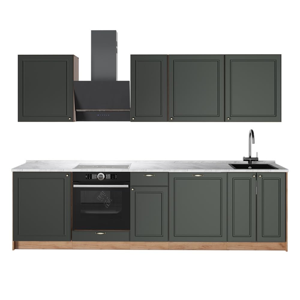 Vicco Cucina componibile Fame-Line Verde-oro country/Rovere dorato 280 cm