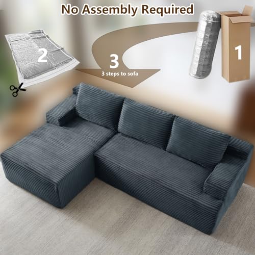 Image of 96.1 inch Modular Sectional Sofa Couches L-Shape Couch 3 Seat Modular Sofa Corduroy Memory Foam Sectional Boneless Couches for Living Room, Cloud Couch with Oversized Chaise(Dark Gray, Left Facing)