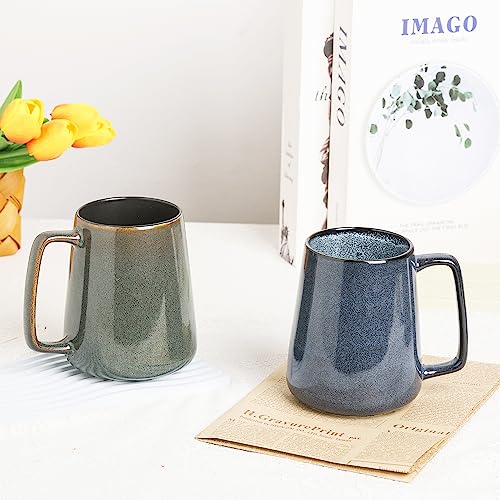 Large Ceramics Coffee Mugs,24 OZ,With Spoon And Wooden Lid,For Coffee,Tea,Cocoa,Large Handle Design,Microwave And Dishwasher Safe(Color:24 oz green set)