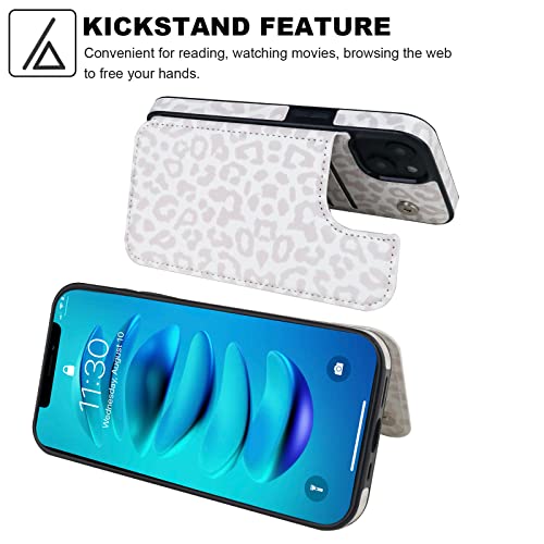 Image of HAOPINSH for iPhone 13 Case Wallet with Card Holder, White Leopard Cheetah Pattern Back Flip Folio PU Leather Kickstand Card Slots Case for Women Girls, Double Magnetic Clasp Shockproof Cover 6.1 inch