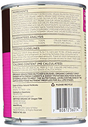 Castor & Pollux Organix Butcher And Bushel Organic Carved Turkey Dinner With Fresh Carrots And Sweet Potatoes For Pets, 12.7 Ounce #TOP2