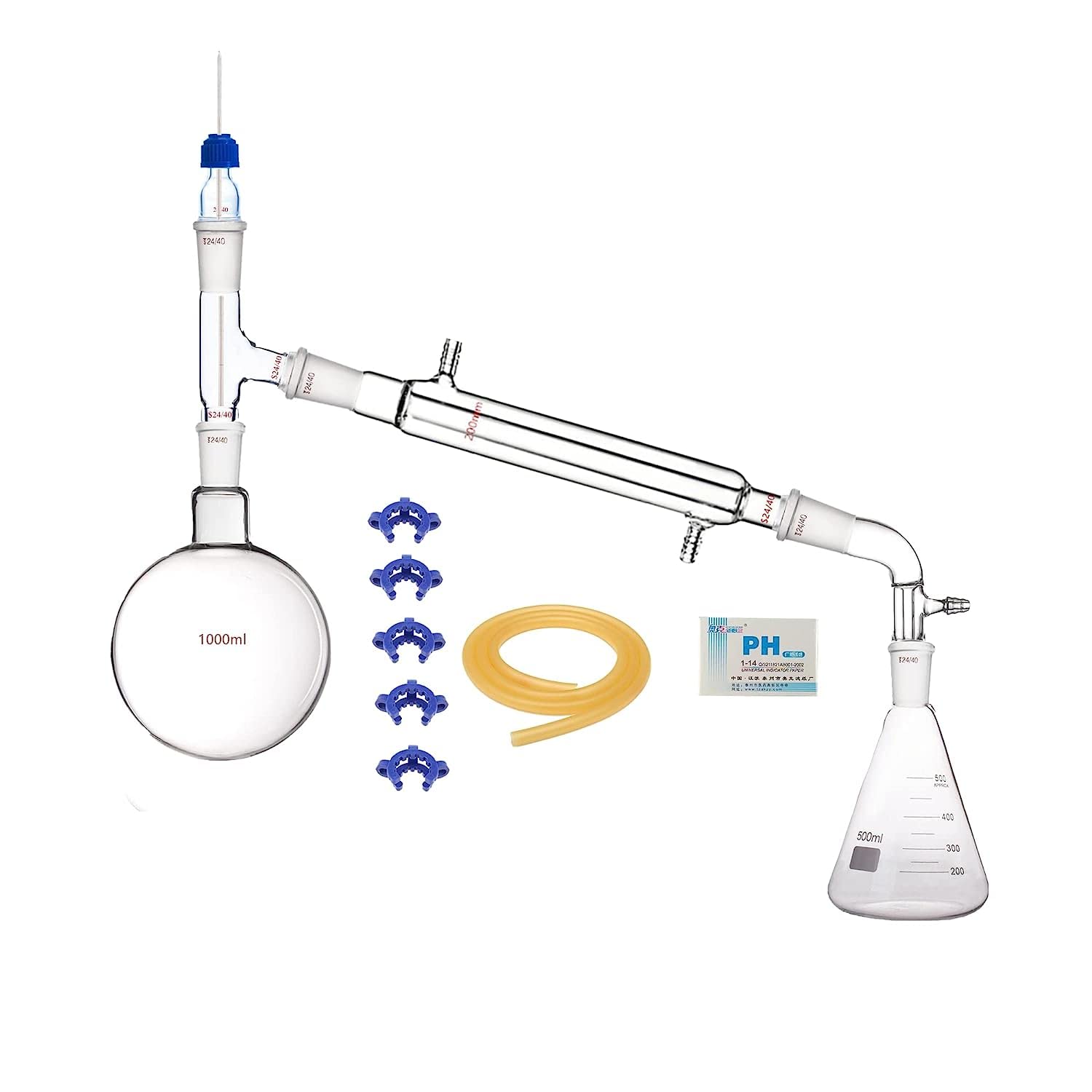 1000ml,24/40,Glass Distillation Apparatus,Vacuum Distill Device 500ml Erlenmeyer Flask