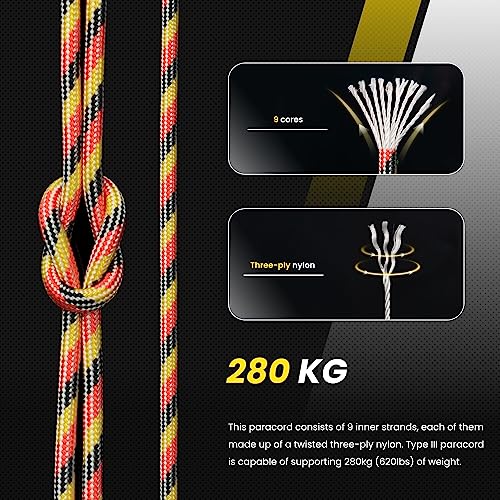 Abma Cord Paracord 620 lbs 4mm 9 Strands 100% Nylon 30M - German, Multi Color-german, 30 Meters - Image 3