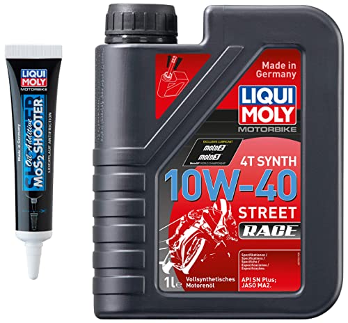 Image of LIQUI MOLY 20753 Motorbike 10W-40 Race (1 Litre) + LIQUI MOLY 20296 Motorbike MOS2 Shooter (20 ml)