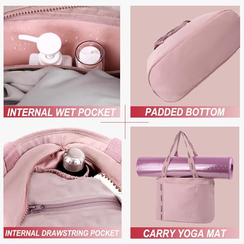 SUBURBIA Tote Bag for Women - Gym Tote Bag with Zipper, Work Bag with Large Compartment, Yoga Bag with Wet Pocket, Beach bag for Travel, Shopping, Grocery, College, Nurse, Heather Pink3