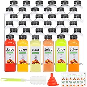 24pcs-16oz-Food-Grade-Plastic-Juice-Bottles with Caps – Recyclable-Bulk-Beverag-Containers-Clear-PET-Bottles With Leak-Proof-Caps and Labels for Homemade Drinking, Smoothies, Milk