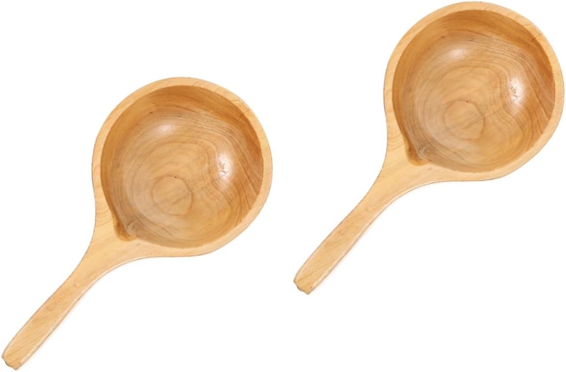 Hemoton 2pcs Watering Ladle Capacity Kitchen Scoop Spoon Wooden Ladle Long Handle for Bathroom Sauna Home Garden Use