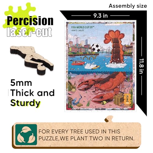 Image of FIFA World Cup 2026 City Puzzle Boston Poster - Wooden Puzzle for Adult, 200 Pieces Irregular Shape Puzzle, 5MM Thick, Creative Collectible Gift for Fans, Officially Licensed Product, 9.3x11.8''