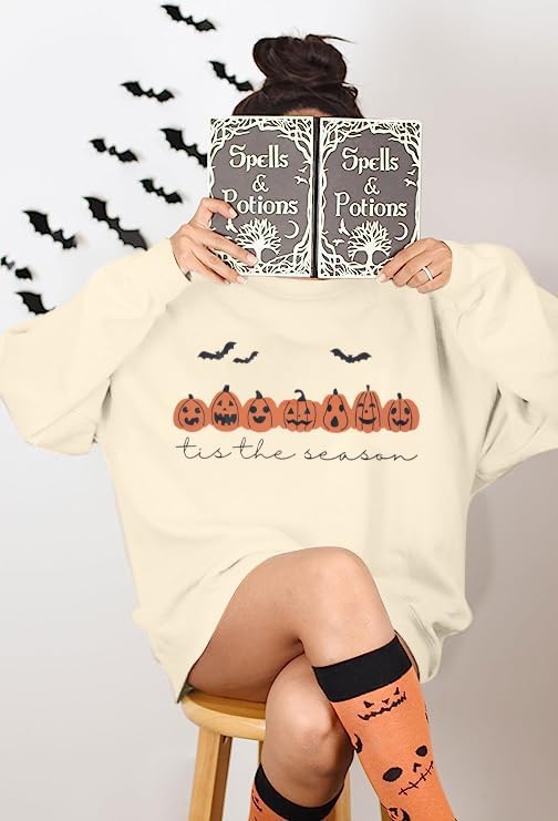 Women's Halloween Pumpkin Face Long Sleeve Spooky Sweatshirts Lightweight Casual Pullover Tops - Image 3