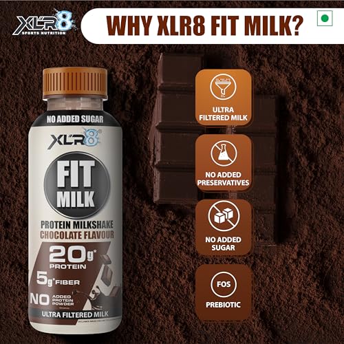 Image of XLR8 FitMilk Protein Milk | 20g Protein Milkshake 250ml (Pack of 2) | 5g Fibre | Chocolate | No Added Sugar | Contains Prebiotic Fiber | Ideal for Early Mornings, Pre & Post Workouts Energy Drink
