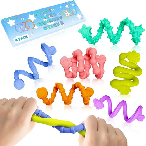 Christmas Stocking Stuffers Gifts Sensory Sticks (6 Pack) - Textured Stress Relief Toys for Kids - Sensory Toys for Autism, ADHD, Stress Relief - Calming Classroom Travel Must Haves for Kids & Adults