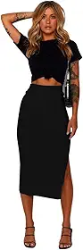 Saia lapis Midi Malha Canelada Tubinho Modeladora com Fenda