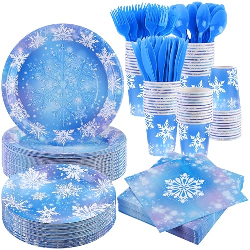 durony 350 Pcs Frozen Birthday Party Supplies Winter Snowflake Frozen