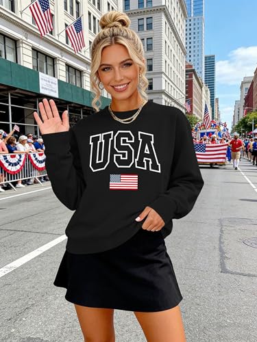 Image of PECHAR USA Sweatshirt Women American Flag Sweater 4th of July Shirts Patriotic Sweater Fourth of July Pullover