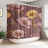 Extra breiter Duschvorhang, Pfingstrose, Blumenmuster, botanische Chrysantheme, Farn Frühling, Mauve, wasserdichter Stoff, Toilettenstoff, Duschvorhänge, Dekoration für Badezimmer, Gästezimmer, 274 x