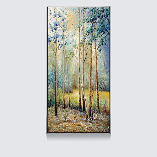 LCDIUDIU Quadro Olio su Tela, Trama Verde Pianta Scenario Naturale Moderno Astratto Verticale Opere d'Arte Originali Dipinti Ad Olio Dipinti A Mano su Tela Wall Art per Soggiorno Camera da Lett