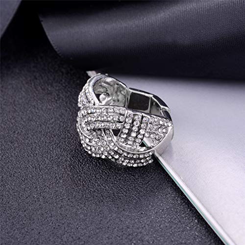 Nicole Miller New York Silvertone Twisted Stretch Clear Crystal Rhinestones Fashion Ring #TOP1