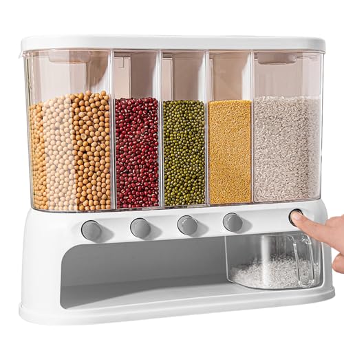 Dispensador de arroz montado en la pared, compartimentos de almacenamiento de granos de 20 kg, organizador de alimentos secos, unidad de pared de cocina, cereales, harina, lentejas, semillas, solución