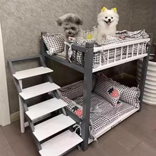 Erhhtes Hundebett aus Holz mit abnehmbarem Doppelschicht-Sofa   Haustierbett mit Treppe fr kleine bis groe Hunde : Amazon.de: Haustier
