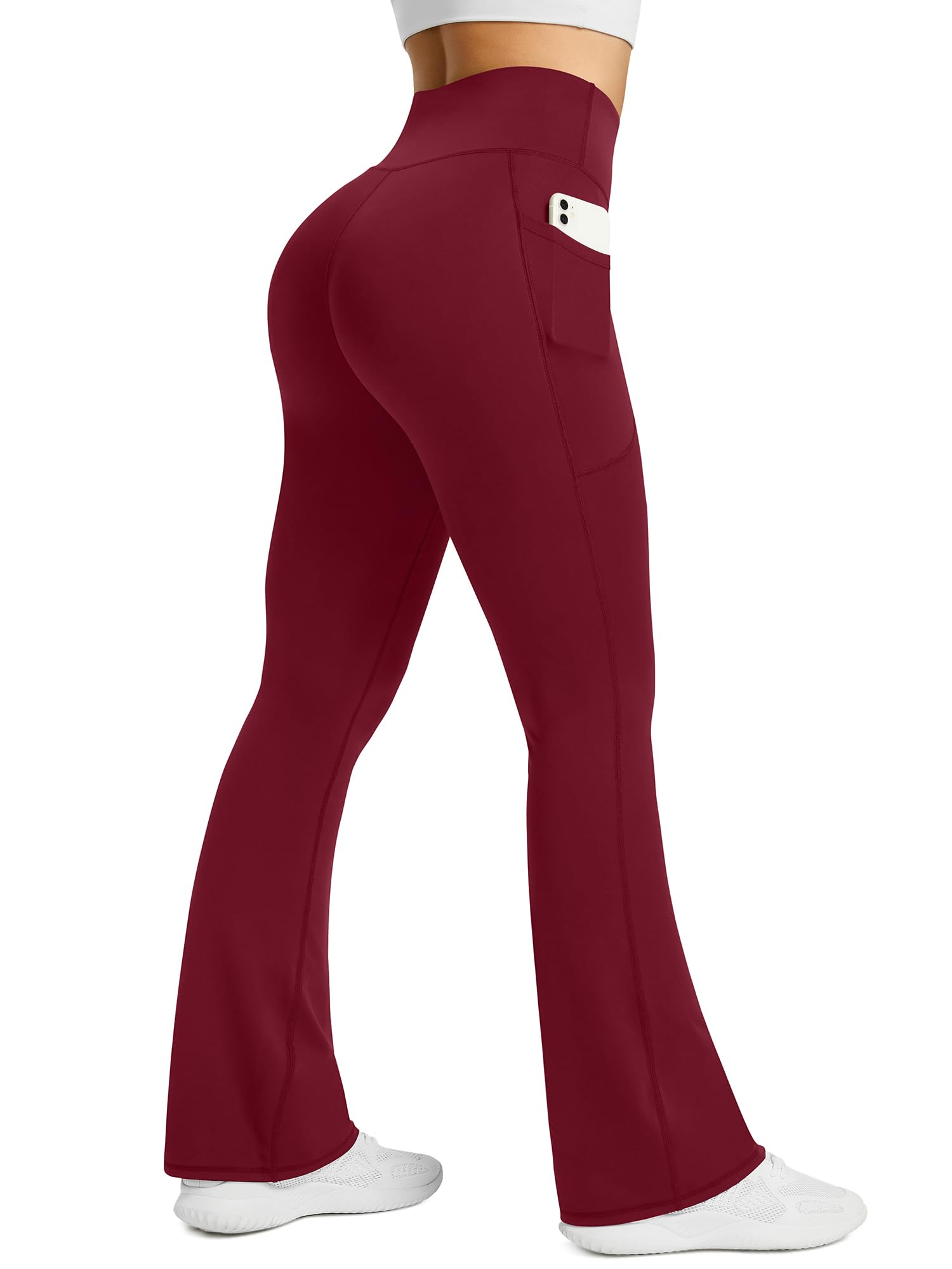PRETISKY Womens Flared Yoga Pants with Pockets, High Waisted Flare Leggings Bell Bottom Bootcut Yoga Dress Pants