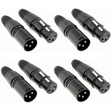 XLR 3 Pin Male/Female Audio Mic Microphone Connector, Black Housing,4-Pair XLR Male/Female