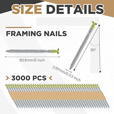 Yaocom Framing Nails, 30 Degree, Offset Round Head, Galvanized, 30 Degree Collated Framing Nails for Most 30-34 Degree, Paper Tape Collated Framing Nails, 2 x 0.113, 3000 Count