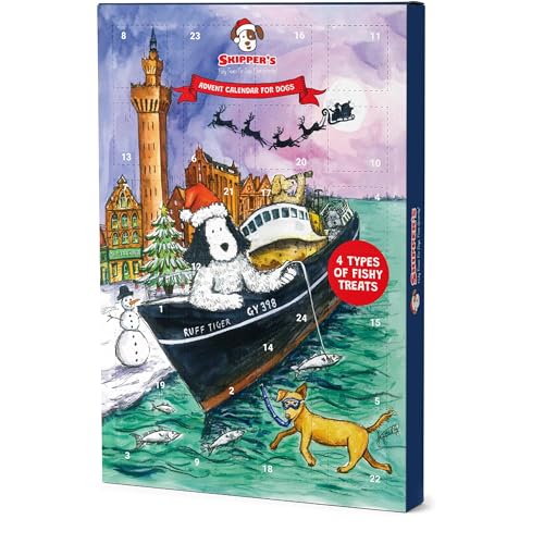 SKIPPERS 2025 Christmas Advent Calendar for Dogs (Special Limited Stock Edition) - Fishy Advent Calendar Contains Little Gems Fish Skin & Luxury Whitefish Cubes Whitefish & Herb Sausage Slices