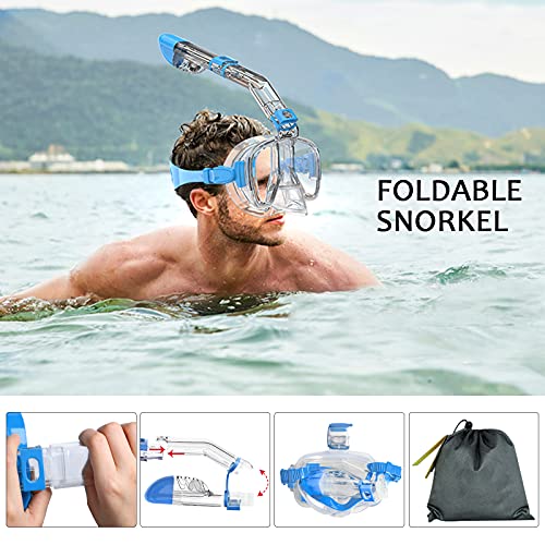 Bairuifu Dry Top Foldable Snorkel Mask Set 180 Degree Panoramic Anti Fog Anti Leak Scuba Diving Mask with Camera Mount Snorkeling Gear for Adults Men Women Youth Kids