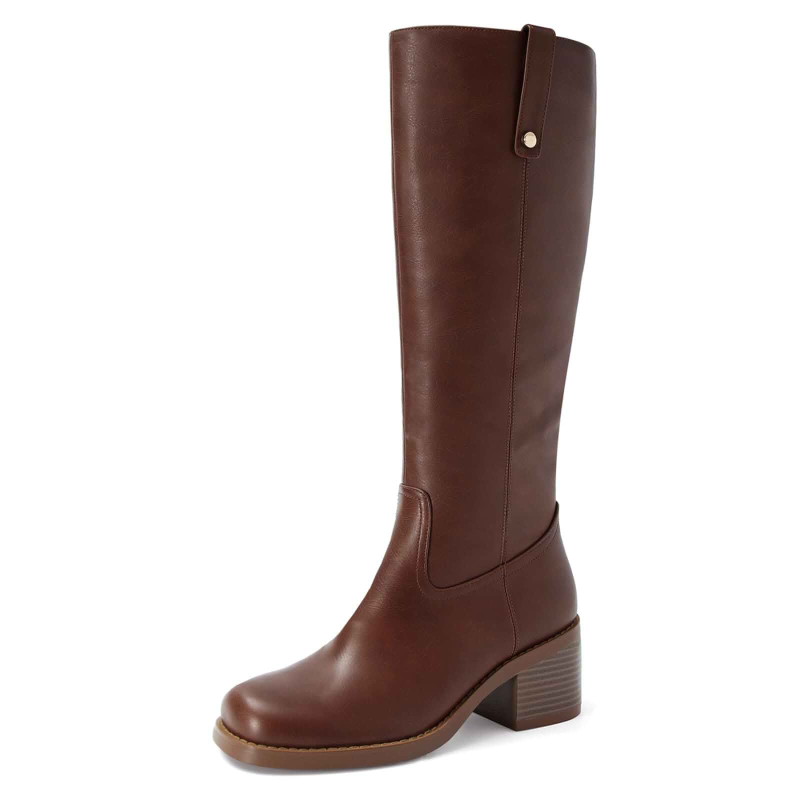 ZJGZF Womens Banana Knee High Boots Square Toe Comfortable Boots Block Heel Riding Boots Wide Calf Tall Boots