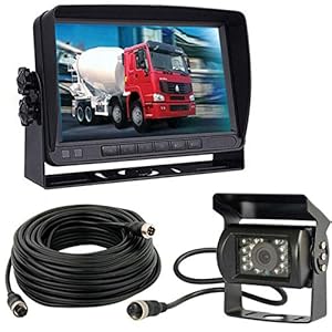 12V-24V Vehicle Parking Camera Monitor System 7″ LCD HD Monitor with Sun Shade Bracket +Waterproof 18LED Night Vision Reversing Backup Rear View Camera with 10M Cable for RV/Bus/Trailer/Truck