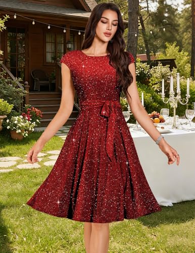 Image of DRESSTELLS Women's Cocktail Dresses, Formal Wedding Guest Modest Church Vintage Tea Party Midi Evening Dress