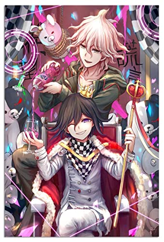Anime Animation Canvas Wall Art - Kokichi Ouma and Nagito Komaeda Poster for Living Room, Aesthetic Vintage Prints, Dorm and Shelf Decor, Unframed 12x18 Inches