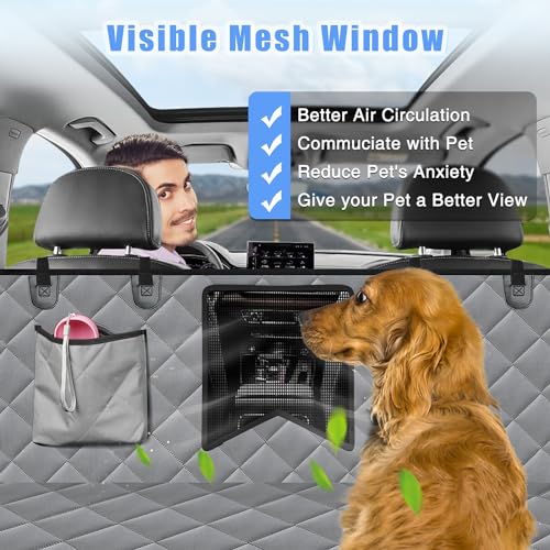 Kytely Dog Car Seat Cover for Back Seat, Waterproof Dog Car Hammock with Mesh Window, Anti-Scratch Nonslip Durable Soft Pet Dog Seat Cover for Cars Trucks and SUV Gray - Image 3