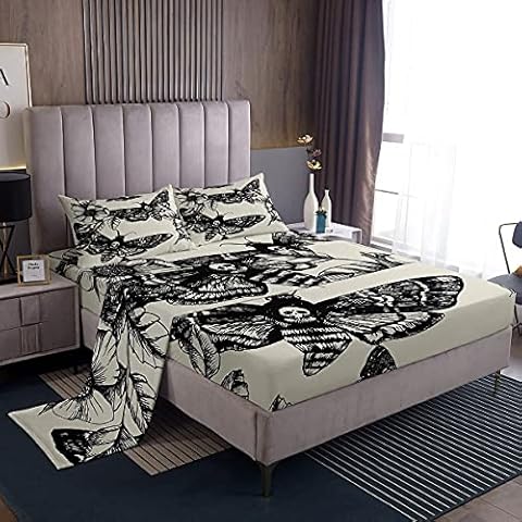 Feelyou Gothic-Totenkopf-Bettwäsche-Set, dekoratives Todesmotte und Blumen, Bettlaken-Set, Doppelgröße für Kinder Cover