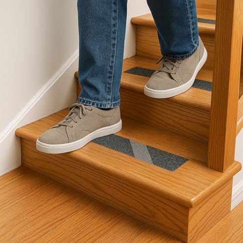 Image of Yorwe Anti Slip Stair Tape with Glow in the Dark Strip - Heavy Duty Waterproof Non Slip Traction Tape for Stairs, Steps, Outdoor & Indoor Safety (Black and Gray, 5 Meter)