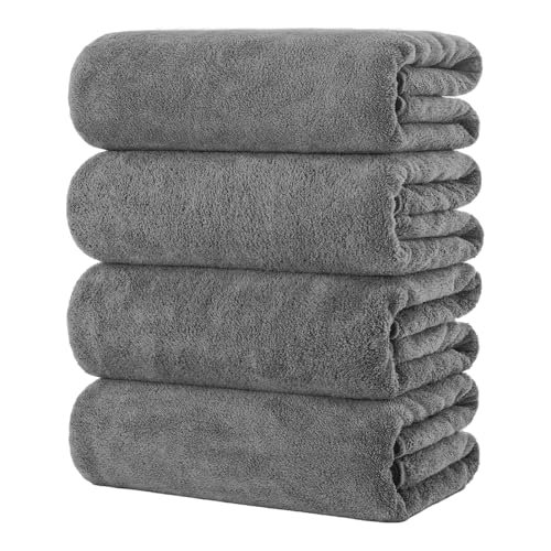 Aquafix バスタオル 4枚セット ホテル仕様 大判 ナノファイバー 柔らかい 強い吸水速乾 抗菌防臭 バス用品 サロン/ジム/サウナ/業務用（グレー 70*140cm）
