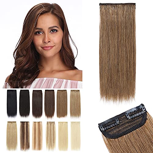 SEGO 1 Pcs Clip in Hair Piece 6 Inch Mini 100% Human Hair Short Straight Hairpieces Invisible Hairpin for Thinning Hair Adding Hair Volume Fluffy Natural Cushion High Hair -Light Brown