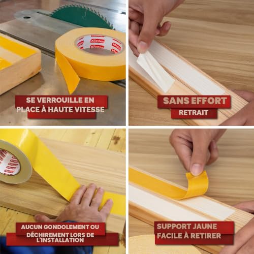 XFasten Ruban double face pour le travail du bois avec support jaune 2,5 pouces x 30 mètres – vue 5