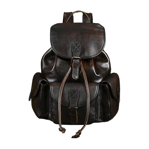 Image of Glorixen Vintage Genuine Leather Backpack High Capacity Knapsack Rucksack Daypack for Men Women with Gift Box, Coffee, Large