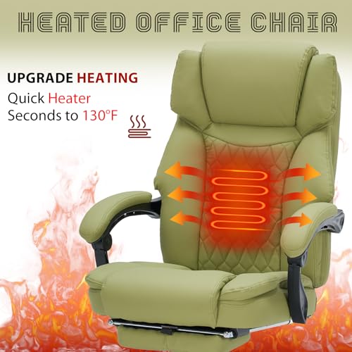 Image of Massage Office Chair with Foot Rest 6 Points Vibration and Heat Home Office Desk Chairs for Heavy People 400lbs Reclining Managerial Chairs Ergonomic Executive Chair (Green)