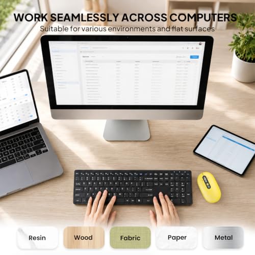Image of Wireless Bluetooth Mouse,USB+BTx2,Slim Pebble Multi Device Small Travel Mice,Metal 4 Way Super Scrolling,± 3000 DPI,Quiet,Portable,Long Battery for Laptop,Computer,Tablet,Mac,iPad,PC,Phone (Yellow)