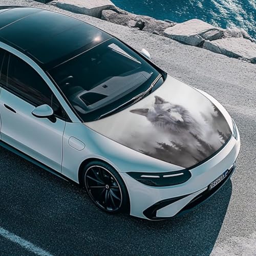 Image of Wolf White Car Hood Cover Polyester Elastic Fabrics Can be Washed Suitable for Large SUV and Pickup Trucks