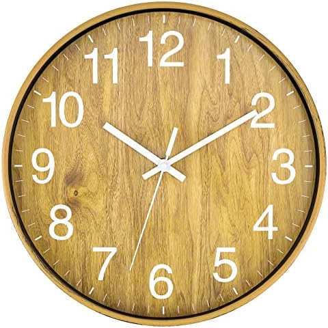 Foxtop Wood Wall Clock 12 Inch Silent Non-Ticking Battery Operated Round Decorative Clock for Living Room Bedroom Kitchen Home Office Decor Cover