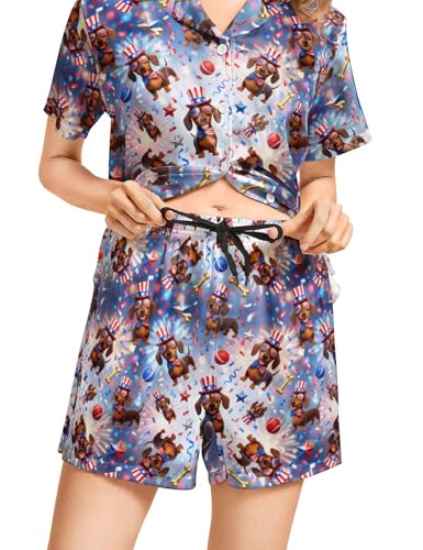 Image of Women's Pajama Sets Funny Pajamas for Women Set Comfortable 2 Piece Button Down Tops & Shorts Sleepwear Short Sleeve