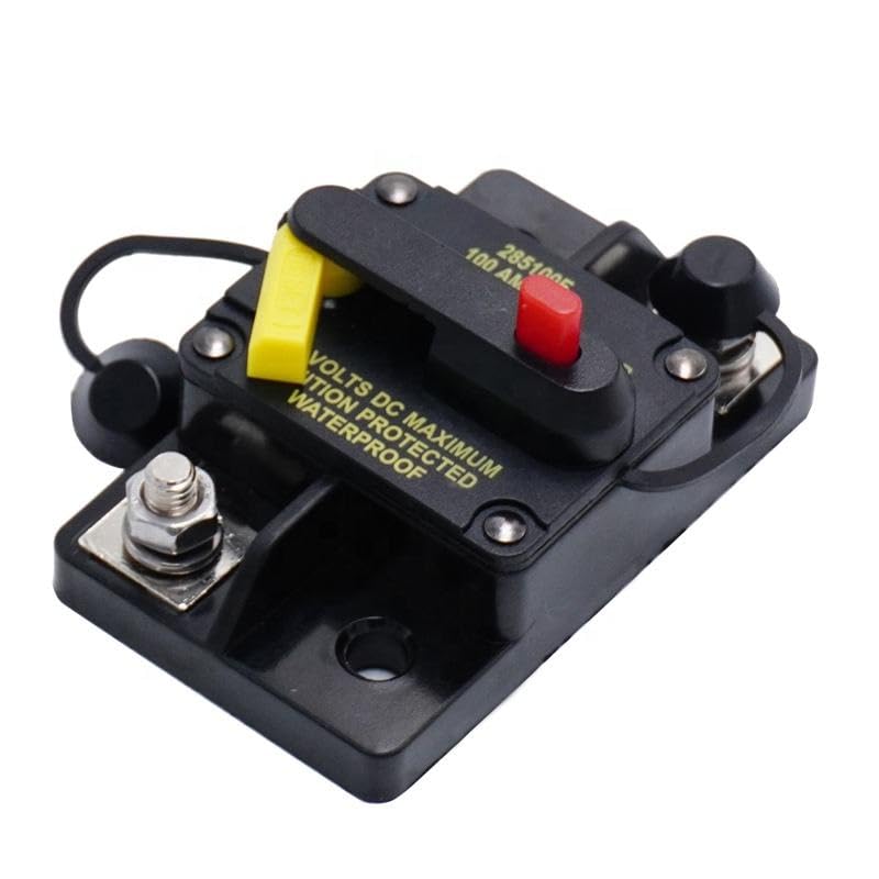 Blue Sea 285 Series DC Circuit Breaker, 100 Amp, Black, Waterproof, Thermal Protection, Manual Reset, 72.5x49x47mm (CB-11-100A)