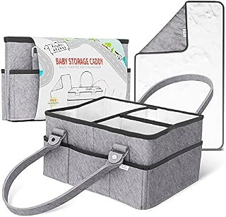 Babybear Avenue - Luxury Nappy Caddy Organiser + FREE Baby Changing Mat - Nursery Storage Box Bin Portable Changing Bag for Newborn Baby Essentials Wipes Diapers Toys Shower Gift + Detachable Dividers