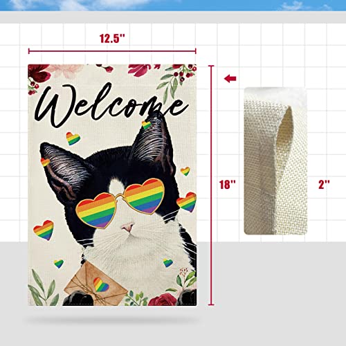 Cmegke Welcome Cat Garden Flag, Lgbt Transgender Pansexual Lesbian Gay Garden Flag Vertical Double Sided Burlap Party Holiday Yard Home Farmhouse Outside Decor 12.5 X 18 In #TOP5
