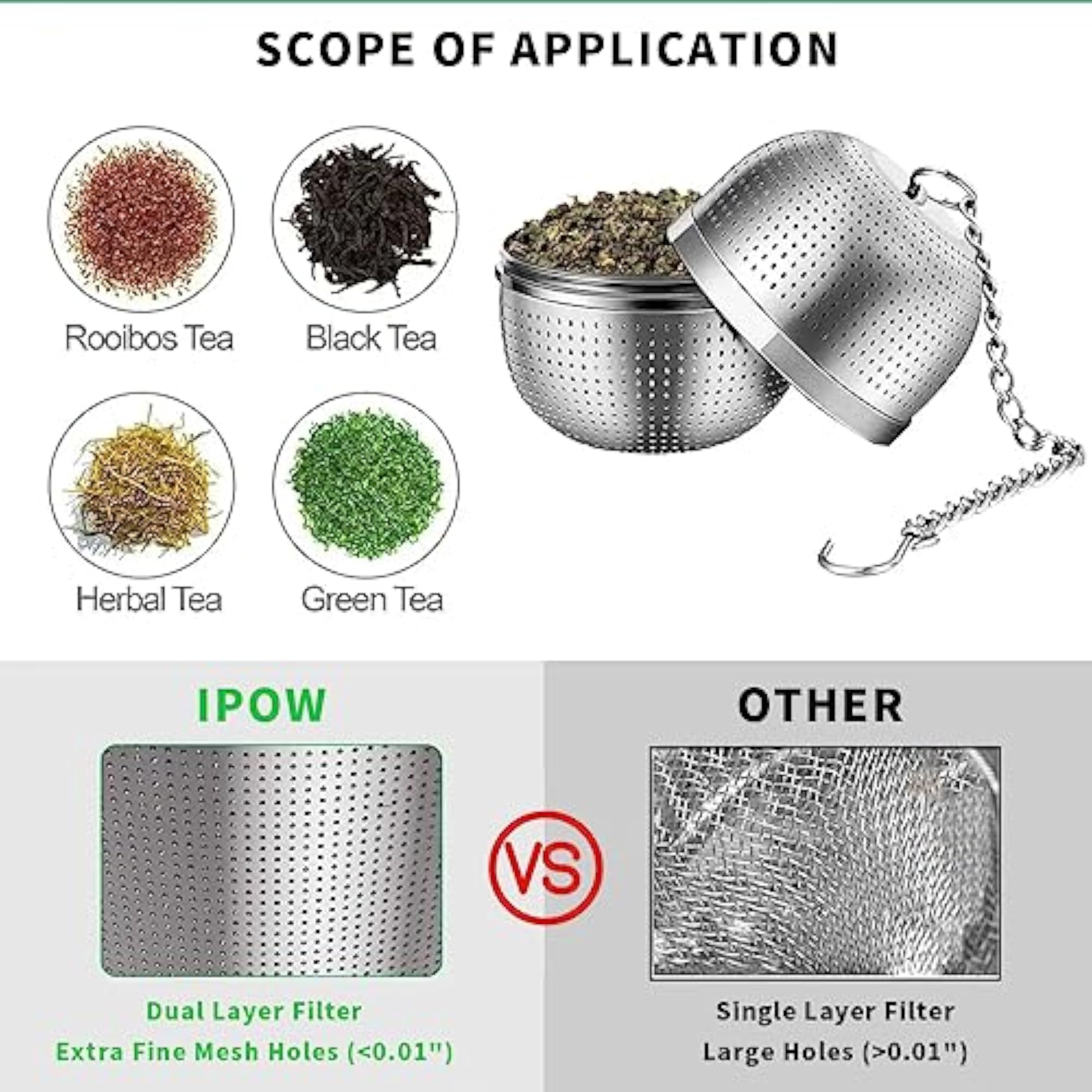 Stainless Steel Tea Infuser with Fine Mesh Chain