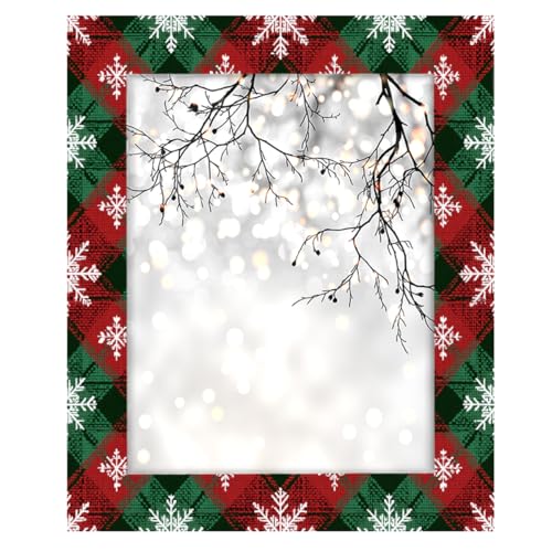 Marco de fotos de madera de 11 x 14 pulgadas, soporte para mesa y pared, marcos de fotos de madera, copos de nieve de Navidad sobre cuadros rojos y verdes